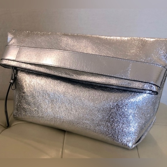 Zara Handbags - Silver Zara Foldover Clutch